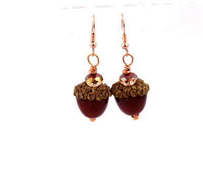 Forest Gifts Red and Brown Acorn Earrings, Fall Accessories, Nature Inspired - image6